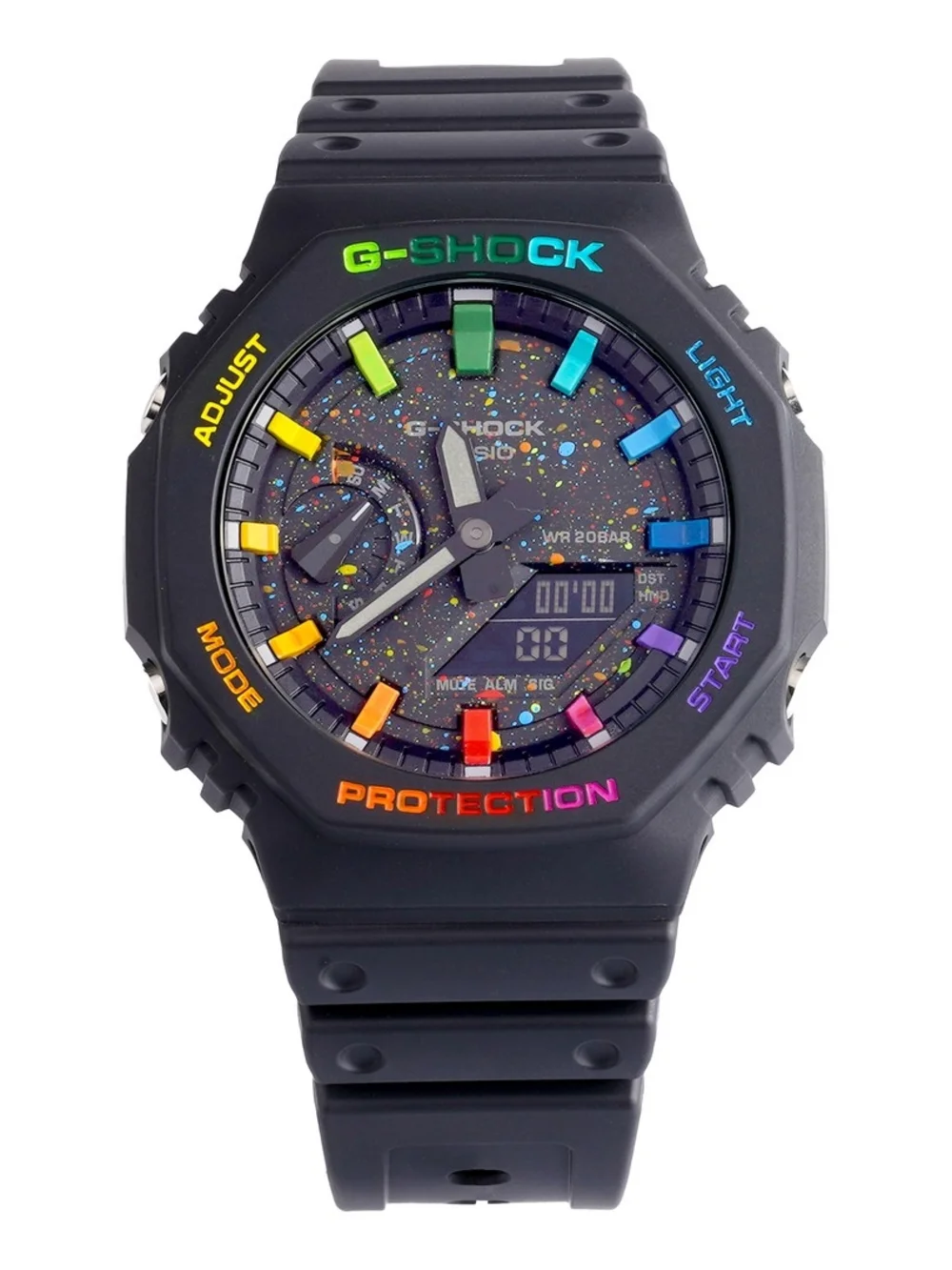 G-Shock Black Resin Watch with Red, Yellow & Green Accents